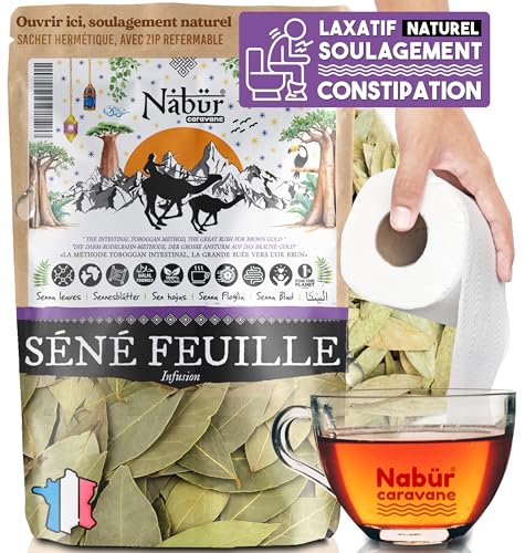 Té de sen 100 g (+67 tazas) BIO, alivia el estreñimiento, infusión laxante, 100% natural, sin aditivos - NABÜR