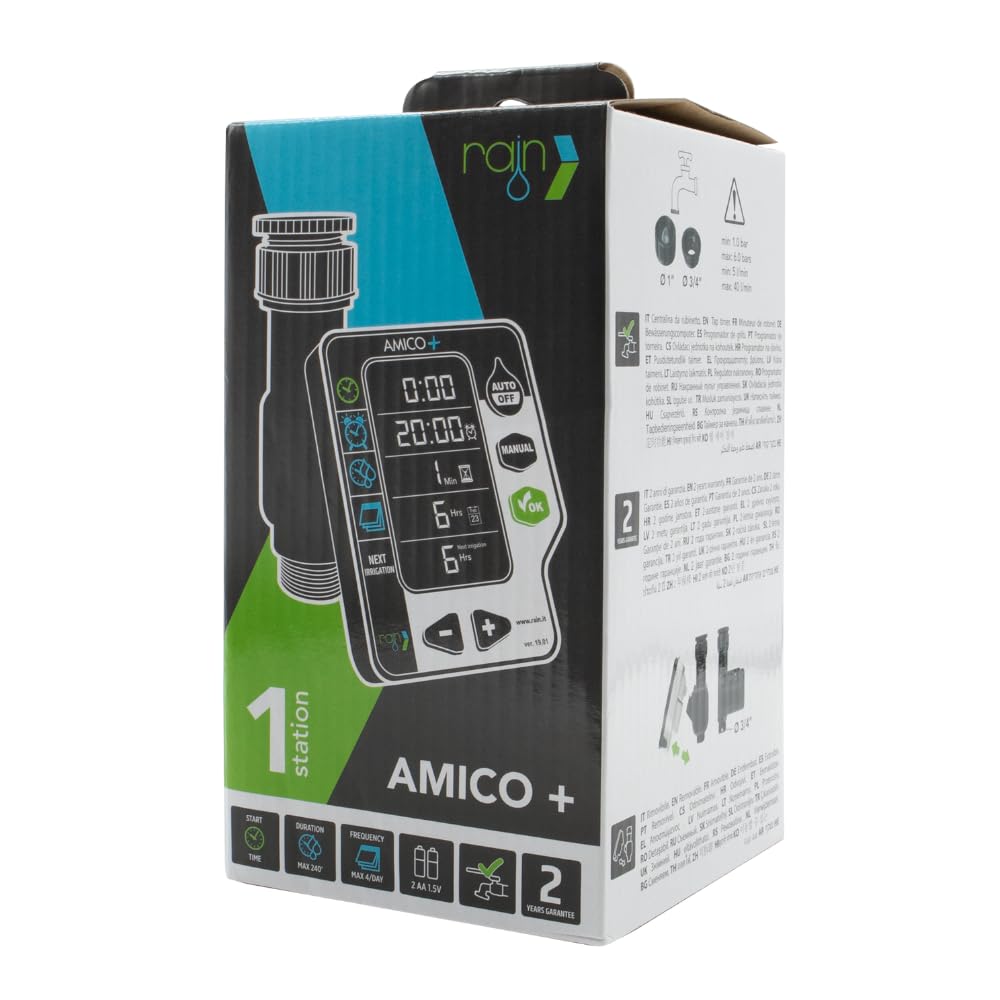 DI GIULIO SRL Rain Amico + Centralina da Rubinetto per Balcone Giardino Terrazzo Irrigazione Semplice (Amico + 2 zone)