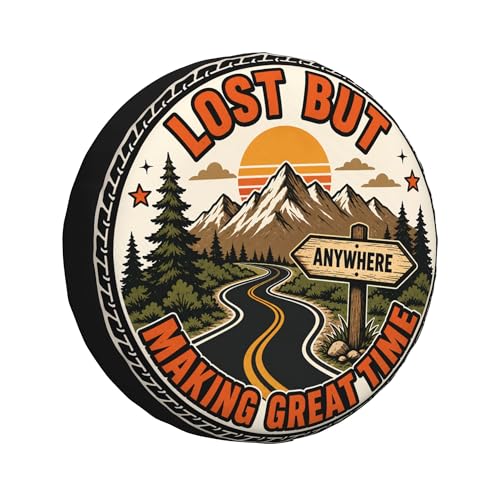 Image of Funny Spare Tire Cover, Lost But Making Great Time Printed Tire Cover for SUVs RVs Trailers Campers Trucks, Outdoor Spare Wheel Protector(15 inch for Diameter 27 inch-29 inch)