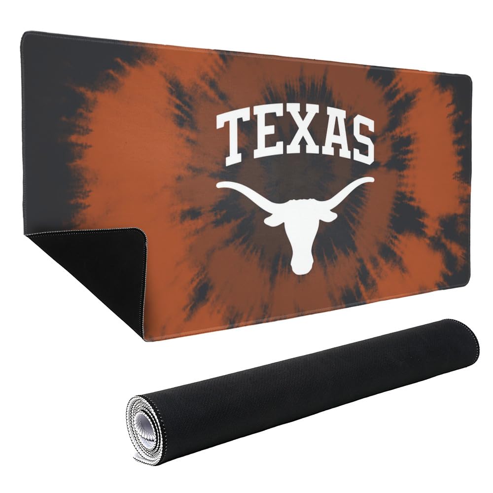 University of Texas Radial Tie Dye Large Gaming Mouse Pad Desk Mat with Stitched Edges, Non-Slip Base for Gamer, Home and Office, 31.5 x 15.7