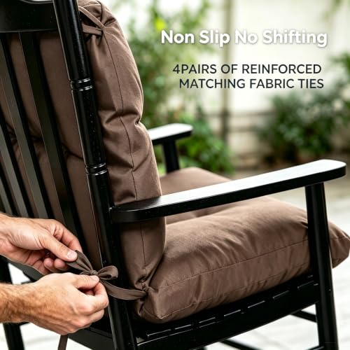 Image of QILLOWAY Tufted Outdoor Chair Cushion Set of 4, Waterproof 43x20x4 Inch Non Slip Replacement Pad for Wicker Lounge Patio Furniture, Coffee