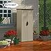 Suncast Vertical Shed, Compact Outdoor Storage System, 22 Cu. Ft. Capacity, Sand & Mustang - Lockable Multi-Wall Resin Organizer for Long-Handle Tools, Garden Supplies and Yard Equipment
