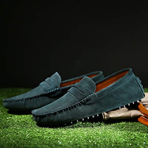 Penny Loafer for Men Square Apron Toe Slip On Driving Shoes Stitching Nubuck Leather Anti Slip Rubber Sole with Grips Solid Color(Green,10 M US)4