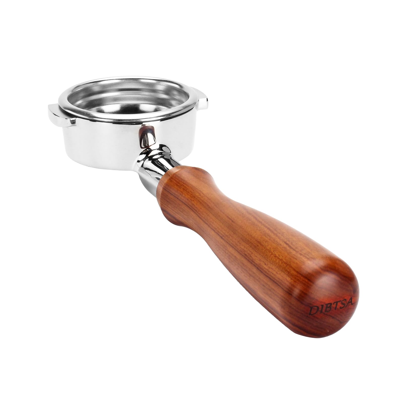 DIBTSA Bottomless Portafilter 58mm Compatible with E61 Group Head, Flair 58, ECM, Rocket, Sanremo, Synesso, Slayer, Espresso Machine Parts, Wooden Handle with 304 Stainless Steel Filter Basket