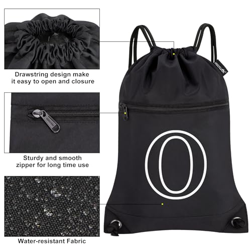Image of HOLYLUCK Drawstring Bags Initial Backpack Sackpack Cinch Bags for Sports, Gym, Travel, Beach (Black-O)