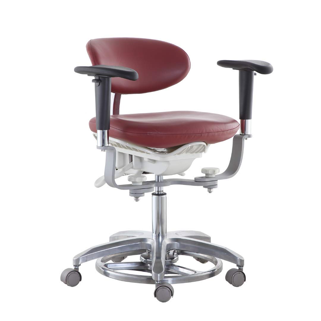 Global-Dental Mobile Chair Doctor's Stool Office Chair Foot Controlled with Swiveling Armrest Red PU