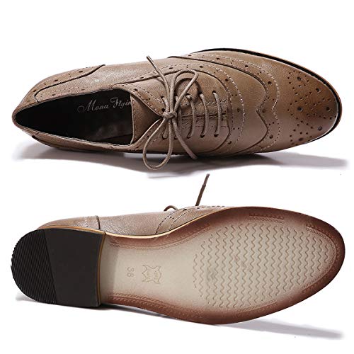 Image of Mona flying Womens Leather Wingtip Oxfords Brogue Shoes Lace-up Flats