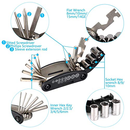TBoonor Fahrrad Satteltasche mit 16 in 1 Werkzeuge Fahrrad Reparatur Set umfassen Fahhradtasche und Werkzeugsets und Fahrradventil Adapter die Fahrrad-Reparatur für Mountainbikes und Rennräder - Image 5