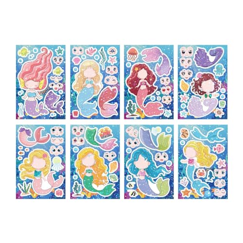 Kotkiddy 24 Piezas Pegatinas Sirena Niños Haz Una Cara Etiquetas Autoadhesivas Manualidades Pegatinas Brillantes Iridiscentes Adhesivos Holográficos Regalos Intercambiabl