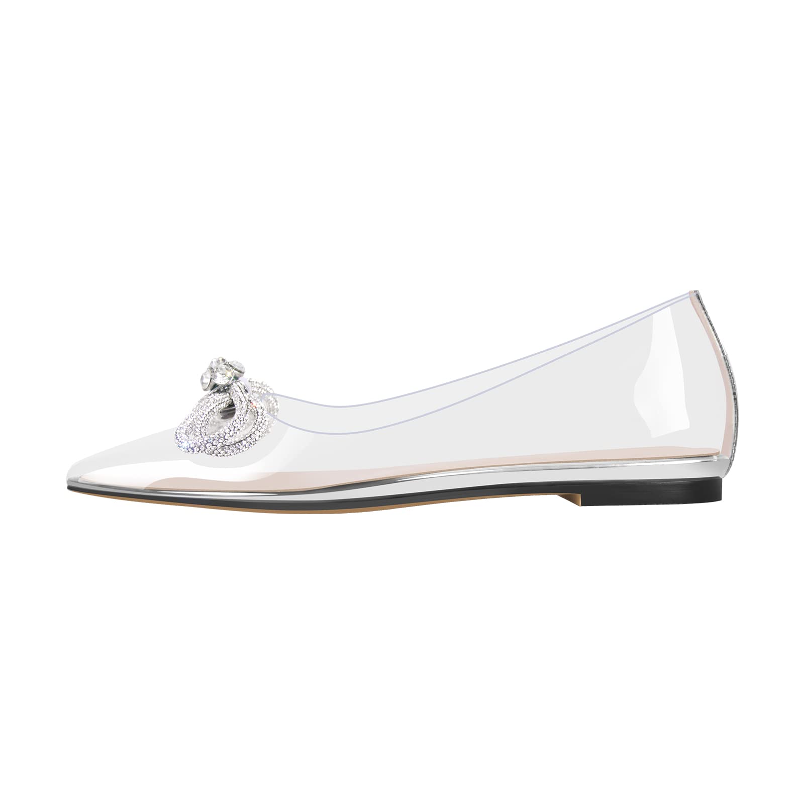 onlymakerheels Women's Flats with Rhinestone Bow Pointed Toe Flats for Women Clear Flat