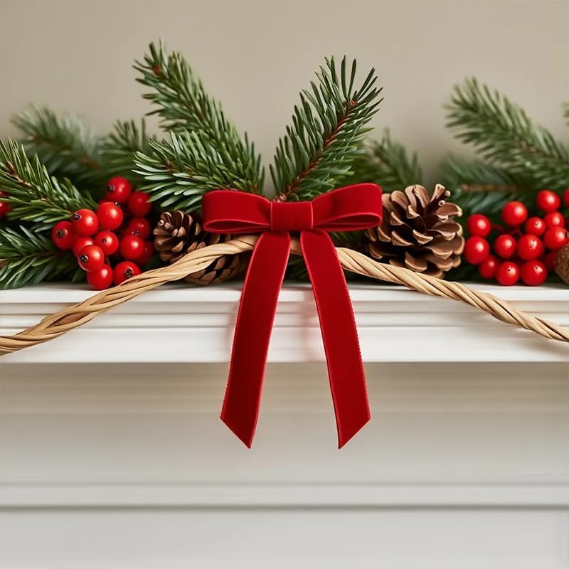 24 Pcs Velvet Christmas Tree Bows Ornaments, Vintage Velvet Ribbon Bows for Tree, Wreath & Garland, Classic Holiday Ribbon Decor for Indoor Xmas Decorations and Gift Wrapping - Image 3