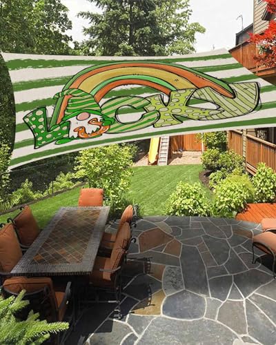 Boanket Sun Shade Sail 14' x 18', St. Patrick's Day Large Heavy Duty Outdoor Shades Sun Screen, Green Striped Lucky Gnomes Rainbow Shade Cloth for Patio Deck Terrace Garden Lawns Beach Backyard