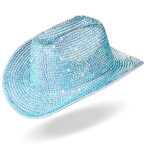 Image of Hercicy Rhinestone Cowboy Hat with Diamond Fringe CowHat for Cosplay Wedding circumference between 21.5 and 23.5 inches