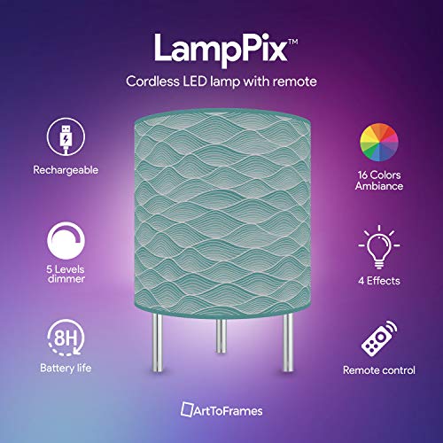 Led Desk Lamp Waves Aqua Canvas Printed Table Light Comes With 16 Color Rechargeable Light Bulb With 5 Level Dimmer And Remote Control And Chrome Standoffs. Made In The Usa #TOP1