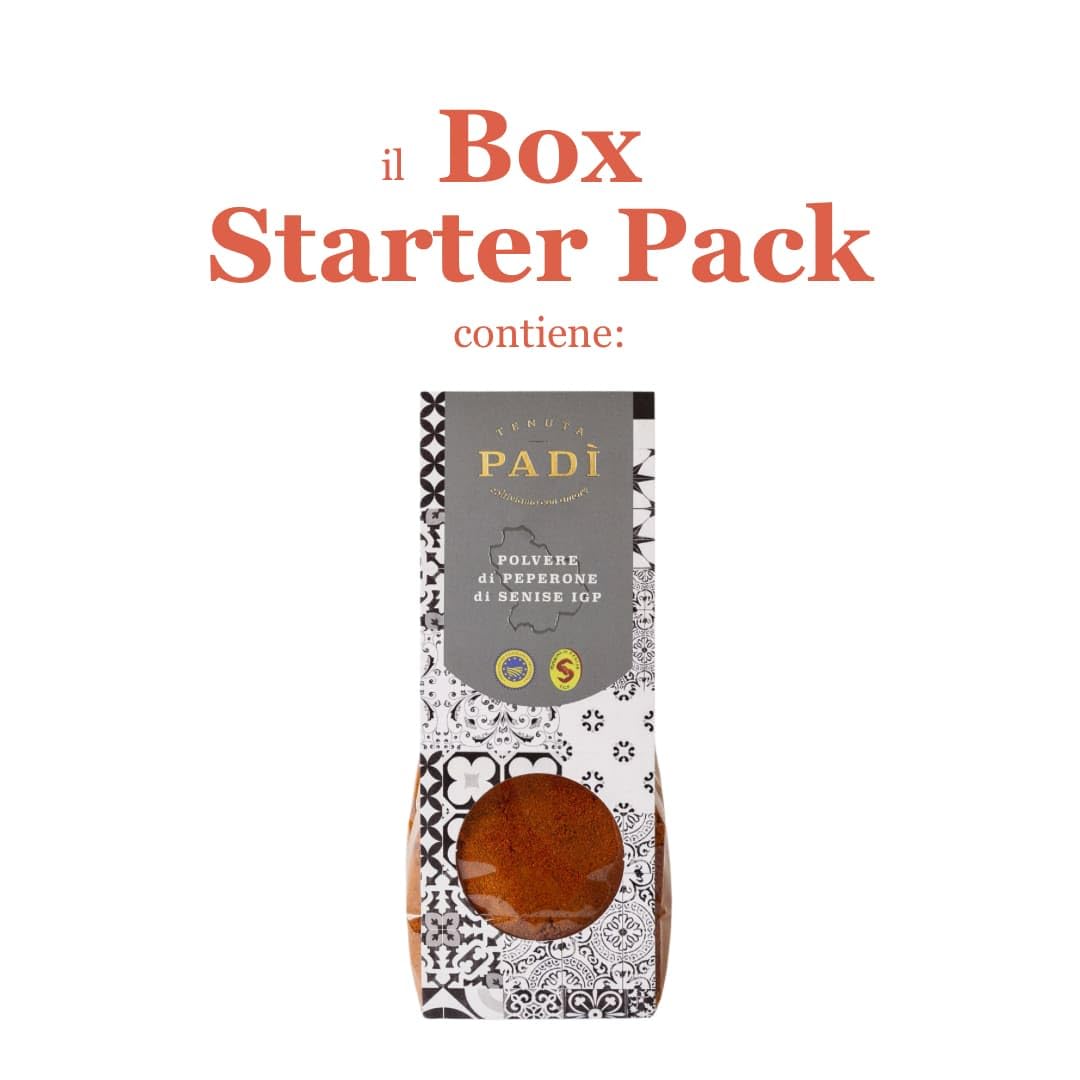 Tenuta Padì Peperone Crusco di Senise Igp Box Starter Pack | Peperoni Cruschi da friggere, già fritti in olio Extravergine di Oliva, Pasta, Polvere di Zafaran, Confettura e Peperoncino Lucano.