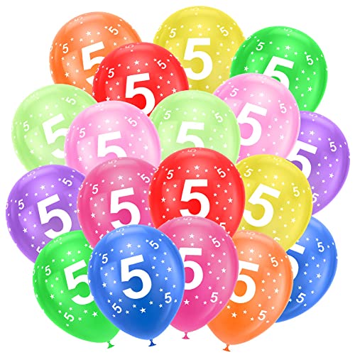 Ainiv 5th Birthday Balloons 18PCS, 12inch Numbers Printed Latex Party Balloons, 5th Anniversary Party Supplies Balloons, Numbers Balloons Decorations for Girls Boys 5 Year Old Birthday Party