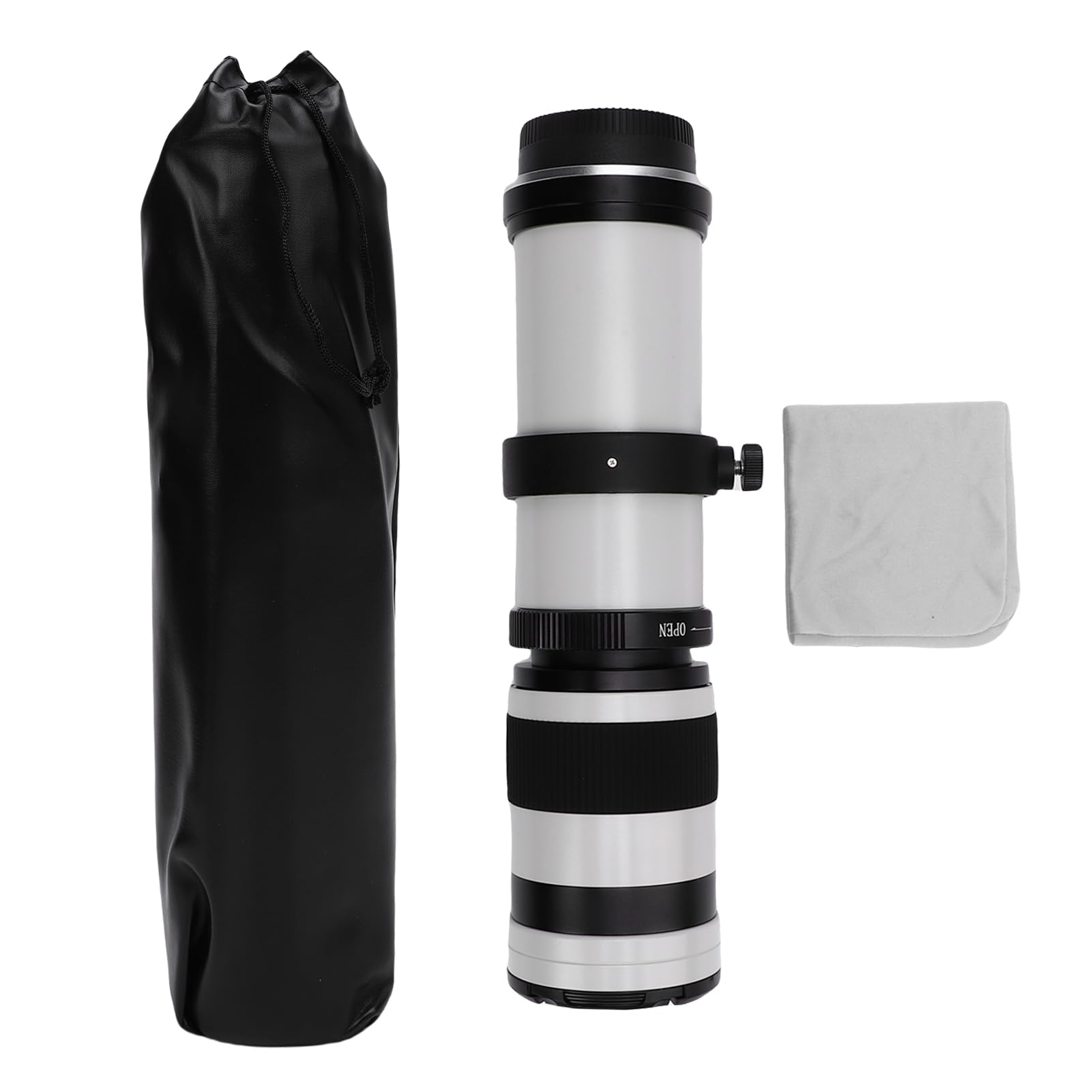 Jectse Teleobiettivo Zoom Manuale 420-800mm F 8.3, Obiettivo con Messa a Fuoco Manuale in Vetro Ottico in Lega di Alluminio per Tutte Le Fotocamere Reflex (White)