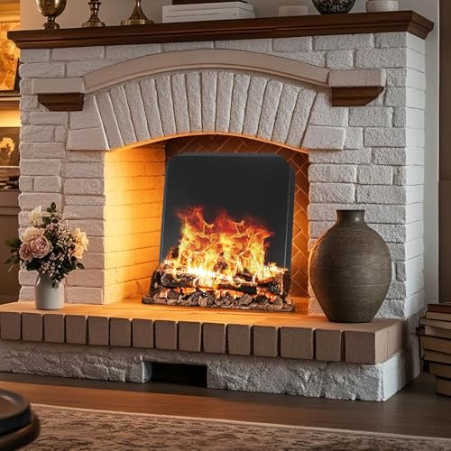 Permade Firebacks for Fireplace-Stainless Steel Fireback with Adjustable Feet, 20\" x 20\" Fireplace Heat Reflector, Fireplace Back Plates, Painted Black Heat-Resistant Material for Wall Protection - Thumbnail 2