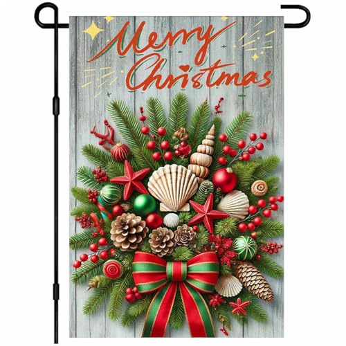 Image of BlissYard Christmas Seashell Tree Garden Flag 12x18 Inch Polyester