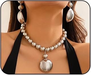 Chunky Gold Silver Necklace Earrings Set for Women, Exaggerated Big Ball...