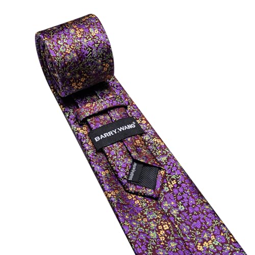 Image of Barry.Wang Floral Ties for Men Flower Necktie with Tie Clip Formal