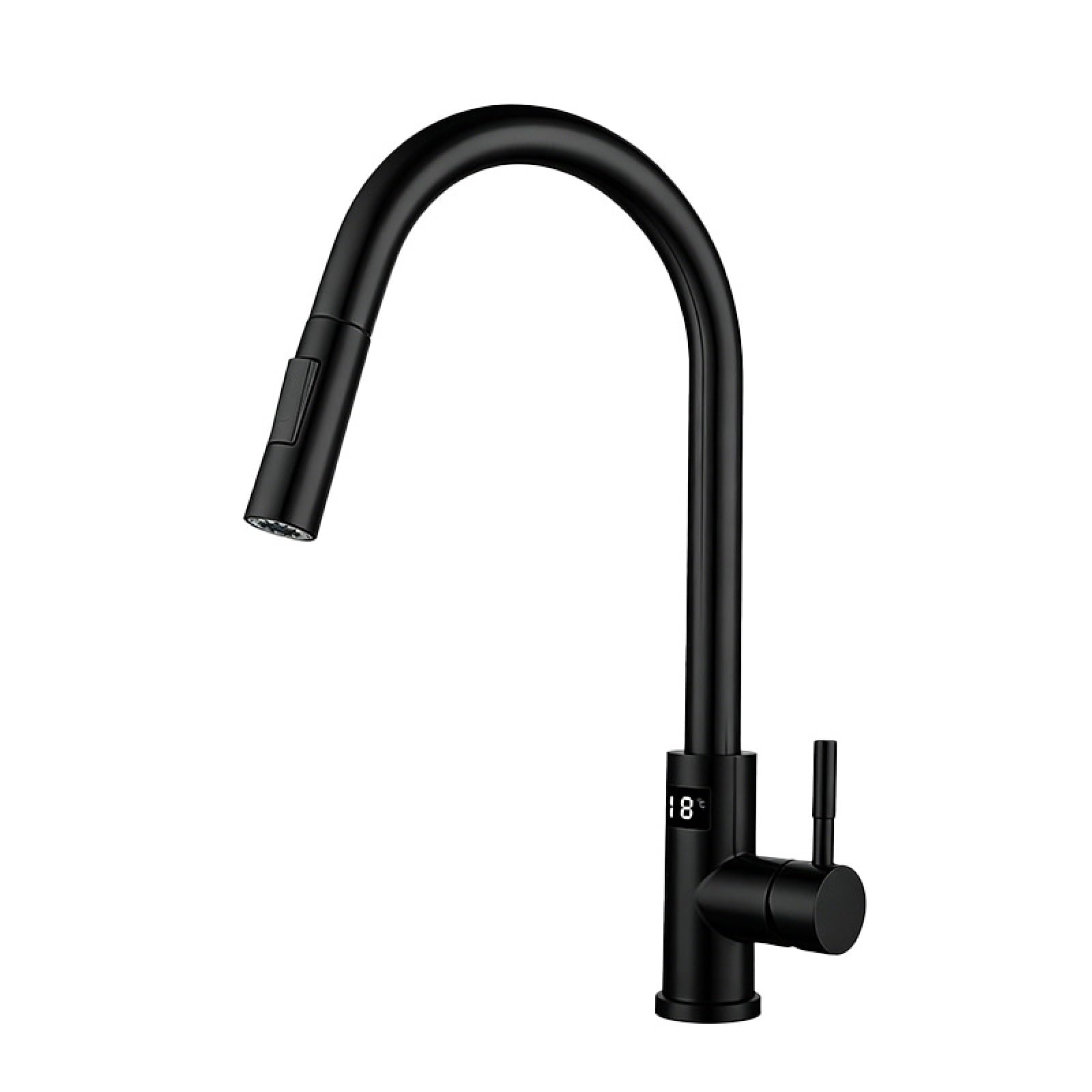 Fanjubei Black Digital Display Hot And Cold Rotating Pull-Out Kitchen Mixer Faucet,