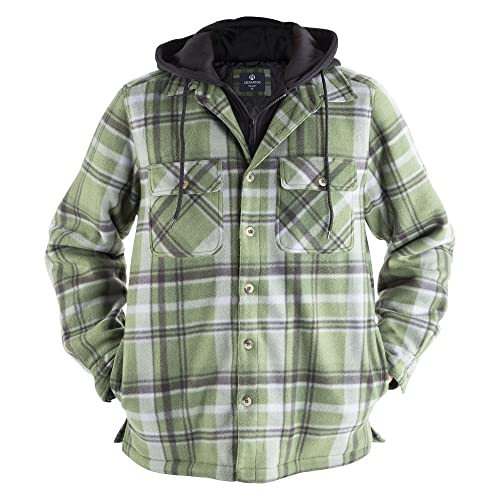 Image of Facitisu Men Flannel Jackets with hood Heavyweight Plaid Jacket hoodie Zipper Warm Thick Winter Coat Green 3XL
