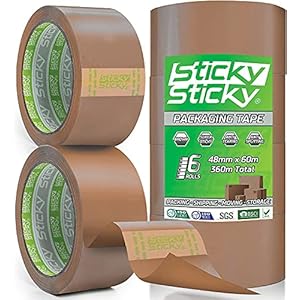 Sticky Sticky Packing Tape 6 Rolls Brown Parcel Tape 48mm x 60m Strong for Moving House, Packing Parcels, Cardboard…