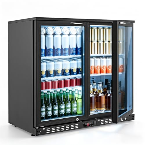 Image of VEVOR Back Bar Cooler, 7.4 Cu. Ft Commercial Beverage Refrigerator, Under Counter Bar Fridge with 2 Glass Doors, LED Lighting, Shelves, Low-E Glass Display Cooler for Beer, Soda, Wine, Drinks