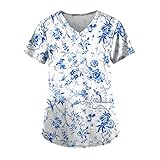 Scrubs for Women V Neck Printed Nurse Uniforms Short Sleeve Plus Size Care Workwear Summer Going Out T Shirts
