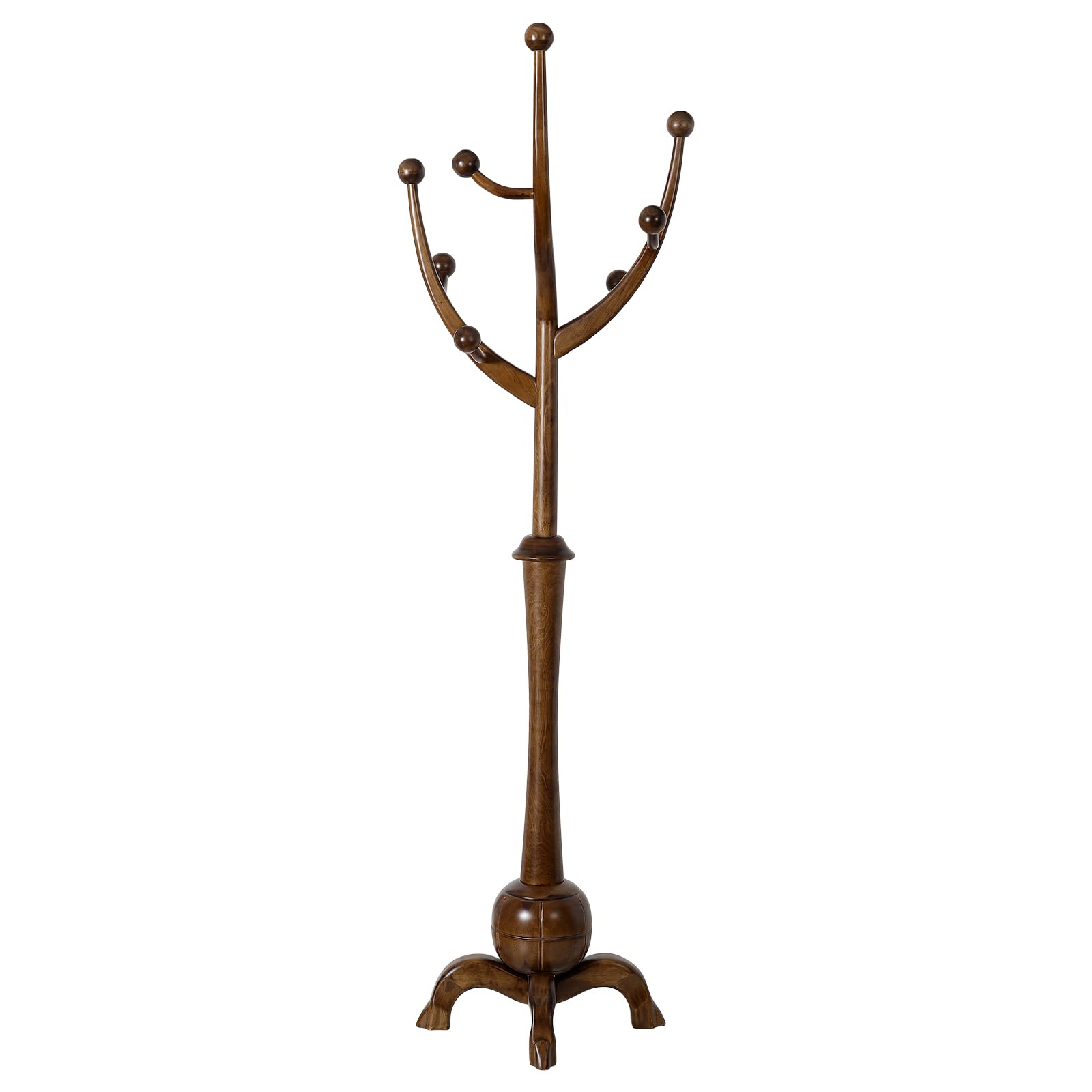 Bekrvio Porte Manteau sur Pied 180cm en Bois Massif 180cm, Brun Noyer | 8 Crochets Robustes, Bois D'hévéa Massif Premium, Base Large et Stable de 50 cm, Design Arbre Ingénieux et Fonctionnel