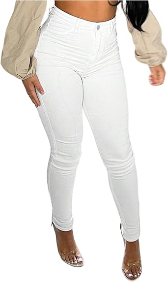 Skinny Jeans for Women Elastic Waist Tummy Control Jeggings Trendy High Waisted Stretchy Jeans Ripped Distressed Petite Jean Leggings for Women Butt Lifting Pull on Sweatpant Jean with Pockets