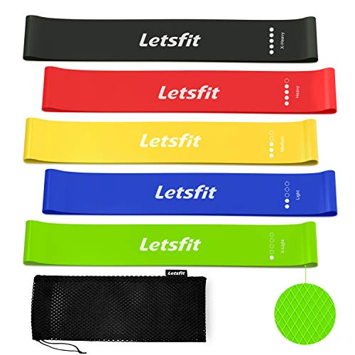 Letsfit Anti-Roll Up Resistance Loop Bands, Resistance Workout Bands for Home Fitness, Stretching, Strength Training, Physical Therapy, Natural Latex Exercise Bands, Pilates Flexbands