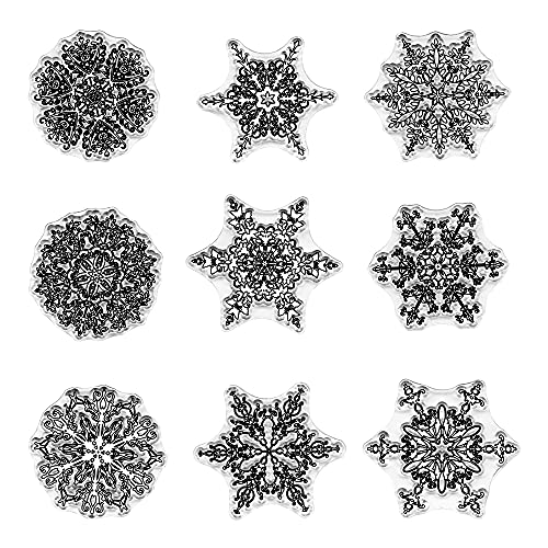 Christmas Snowflake Clear Stamps Silicone Stamp Cards with Sentiments, 9pcs Winter Snowflake Letters Pattern Clear Stamps for Holiday Card Making Decoration and DIY Scrapbooking Album DIY Crafts