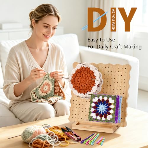 Image of LIVSMON 9.1 inch Crochet Blocking Board with Pins, Handcrafted Knitting Blocking Mat Board with 20 Stainless Steel Pegs for Knitting Crochet and Granny Squares, Gifts for Grand Mothers, Mothers