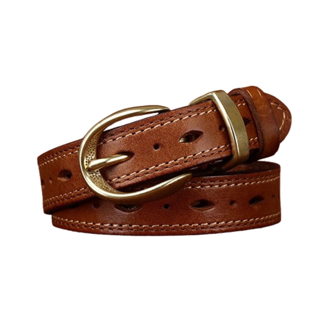 Cinturón De Cuero con Costuras Finas para Mujer, 2.3cm De Ancho Correa De Moda para Pantalones Vaqueros Cinturones con Hebilla Dorada Resistente(105cm/41, Brown)