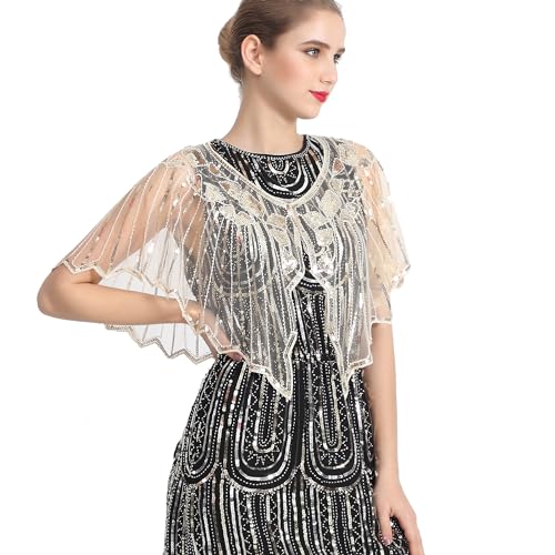 Shawls and Wraps for Evening Dresses 1920s Shawl Sequin Beaded Evening Cape Bolero Flapper Cover Up for Party Daily