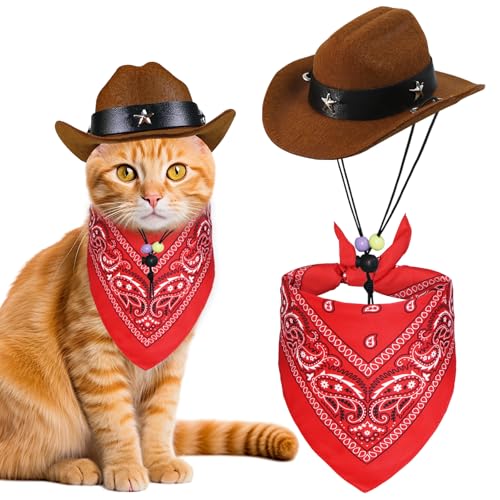 Cat Cowboy Costume, Cat Halloween Costumes Funny Pet Cowboy Hat a...