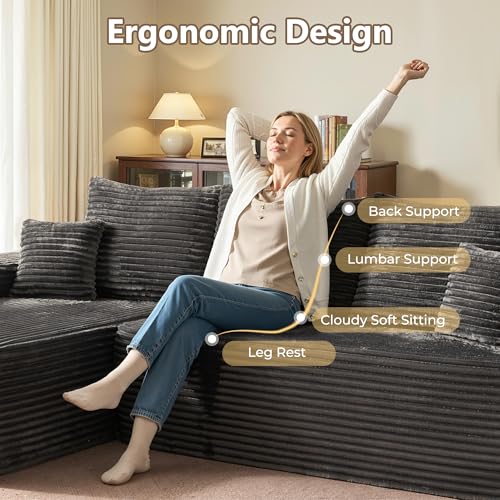 Image of HOOOWOOO Plush L Shaped Sectional Couch,97 inch Assembly Free Modern Minimalist Sofa,Boneless Corner Couch in A Box for Apartment Renting House Office(Left Chaise Gray)