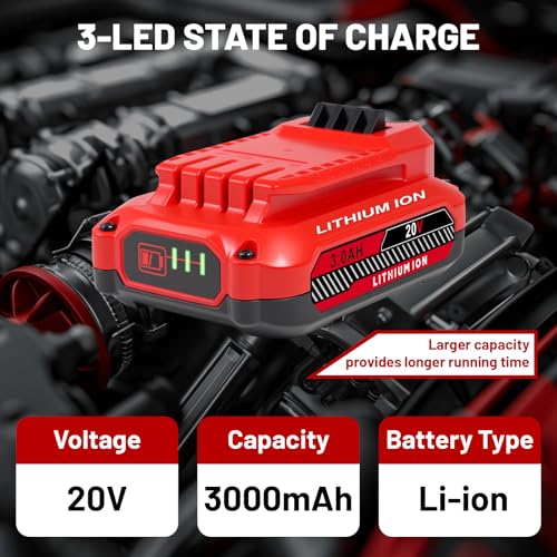 Upgrade 2-Pack 3.0Ah Batteries Replacement for Craftsman 20V Battery Compatible with Craftsman CMCB205 CMCB204 CMCB206 CMCB202 CMCB201 20V Cordless Power Tool 