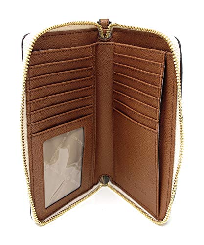 Michael Kors Women's Jet Set Travel Medium Zip Around Phone Holder Wallet, Vanilla Maine 