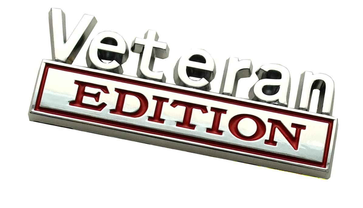 Veteran Edition Car Emblem, 3D Raised Metal Car Decals Exterior Truck Stickers Car Badge (Chrome/Red)