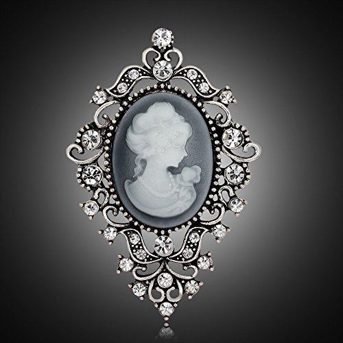 Image of lureme Vintage Elegant Victorian Lady Beauty Cameo with Crystal Brooch Pin (br000017)