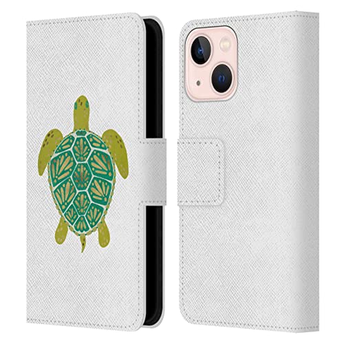 Coque portefeuille iPhone 13 Mini en cuir Tortue Verte Mer au design artistique unique