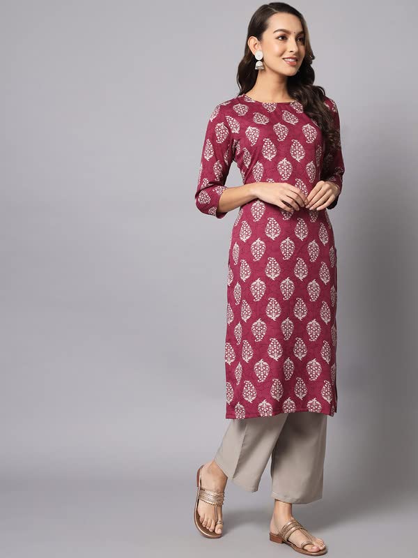 Image of VredeVogel Women's Poly Crepe Floral Straight Kurta with Pant and Chanderi Dupatta Set