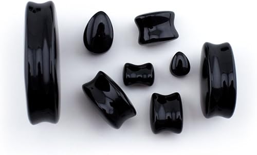 Miniatura 2 de 1 par de 1 & 12" pulgadas (38 mm) Negro Obsidiana piedra Teardrop Plugsanchos