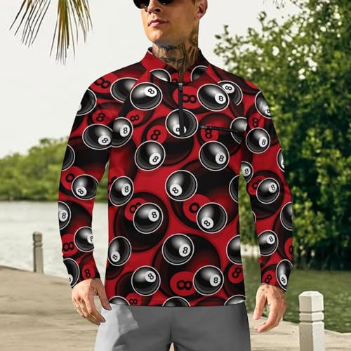 Billiards Pool 8 Ball Symbol Men's Rash Guard Long Sleeves Quick Dry Fishing Workout Shirts with Zipper2