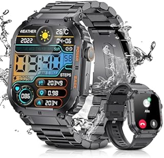 LIGE Smartwatch Herren,400mAh Smart Watch mit 100+ Sportmodi Blutdruckmessung Pulsuhr SpO2,1,96 IPS Touchscreen IP68 Wasserdicht Herren Smartwatch mit Telefonfunktion für Android iOS