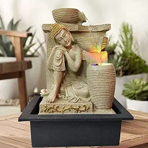 ALILA Buddha Statue Water Fall Fountain for Home Living Room Decor Decoration Indoor Outdoor Gift Gifting Items, 15inches/38cm