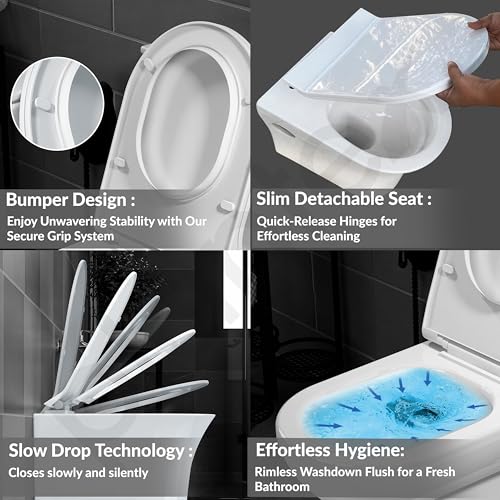 Image of Plantex Platinum Ceramic Rim Wall Mount Commode with Wash Basin for Bathroom /P Trap Washdown Flush Commode with Toilet Seat Cover /Tabletop Basin - White (Combo)